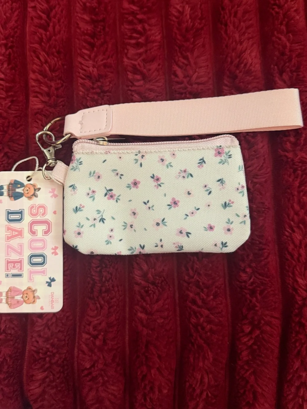Pink Floral Kids Wristlet Coin Purse with Strap